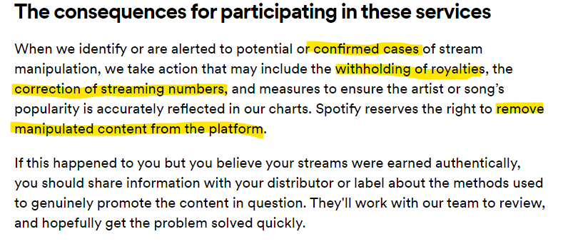 Spotify on consequences for manipulating streams