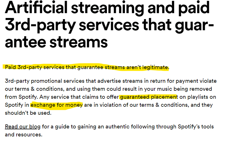 Spotify on guaranteed streams for payment